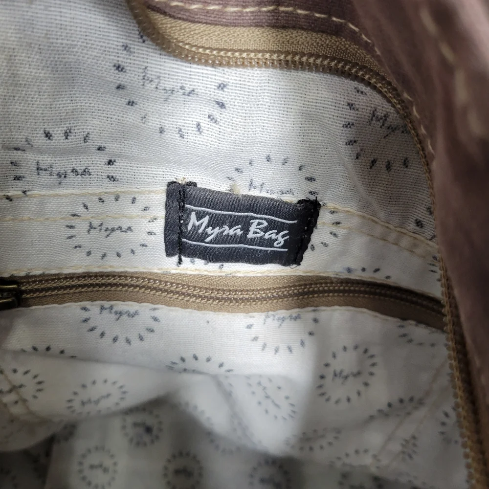 Myra EUC Ace Cowhide Canvas Messenger Bag Leather Straps Bohowestern Aztec Retro - Picture 5 of 16